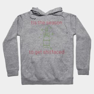 Tis The Season To Get Shitfaced. Christmas Humor. Rude, Offensive, Inappropriate Christmas Stocking Design In Red And Green Hoodie
